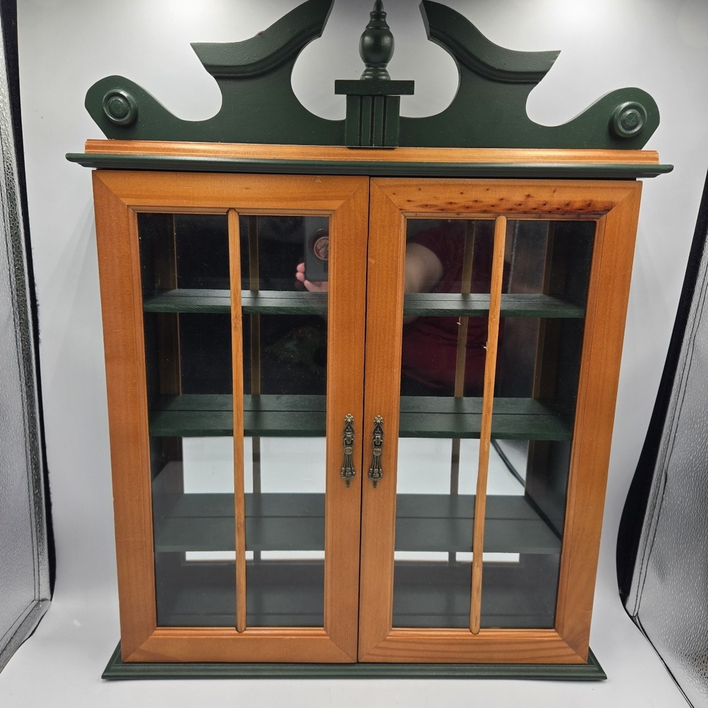 Vtg Hanging Wall Cabinet Shelf Glass Doors Mirror Back 4 Shelves Cottagecore
